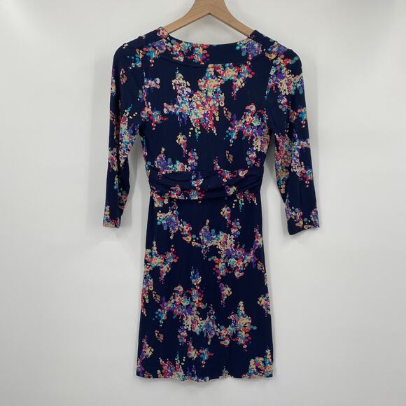 Boden Mini Dress Tunic Empire Waist V Neck Colorful Abstract Floral Print Blue 6 - Picture 4 of 7